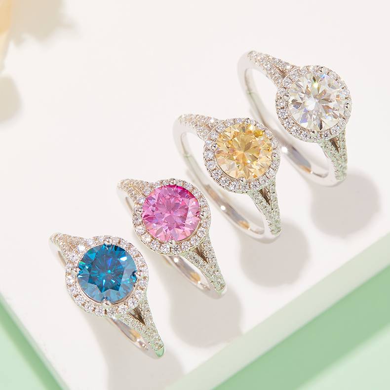 Double arm round bag S925 silver plated platinum moissanite diamond women's ring 1.5 carats D-grade